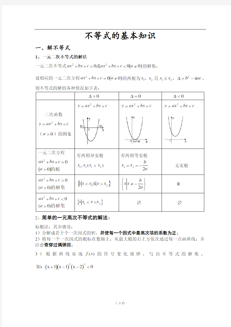 高中数学：复习不等式知识点及主要题型_讲义含解答