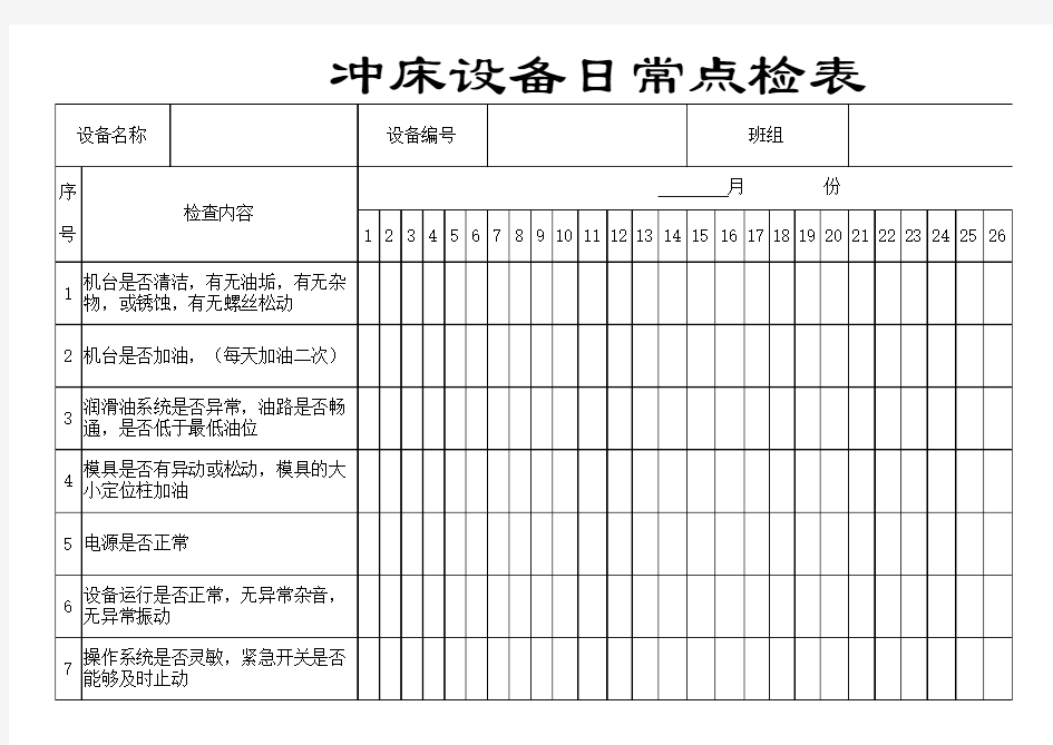 冲床设备日常点检表