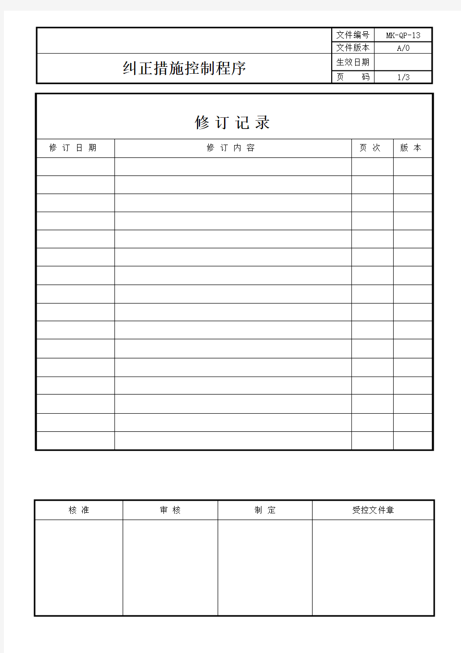 纠正措施控制程序