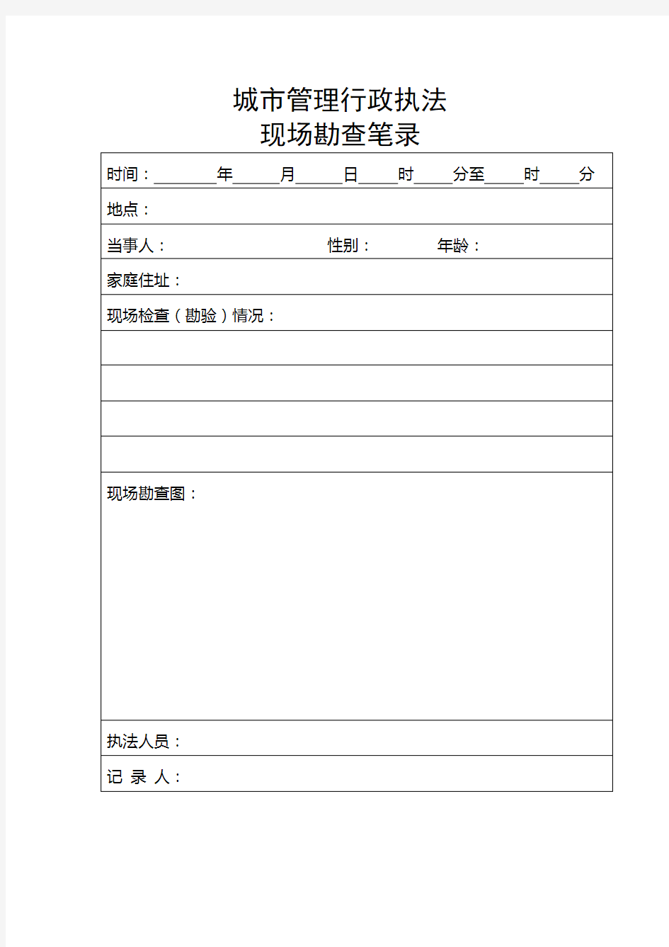 城市管理行政执法现场勘查笔录