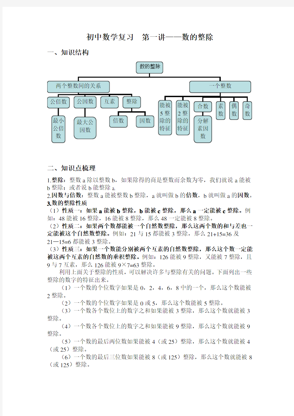 初中数学复习第一讲  数的整除