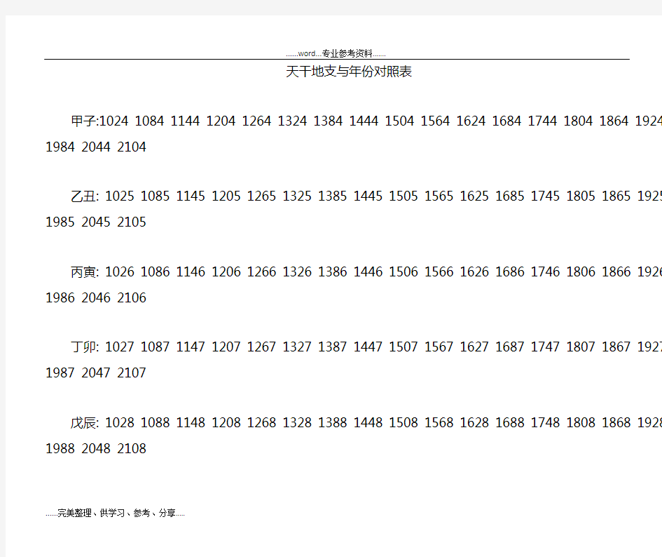 天干地支和年份对照表