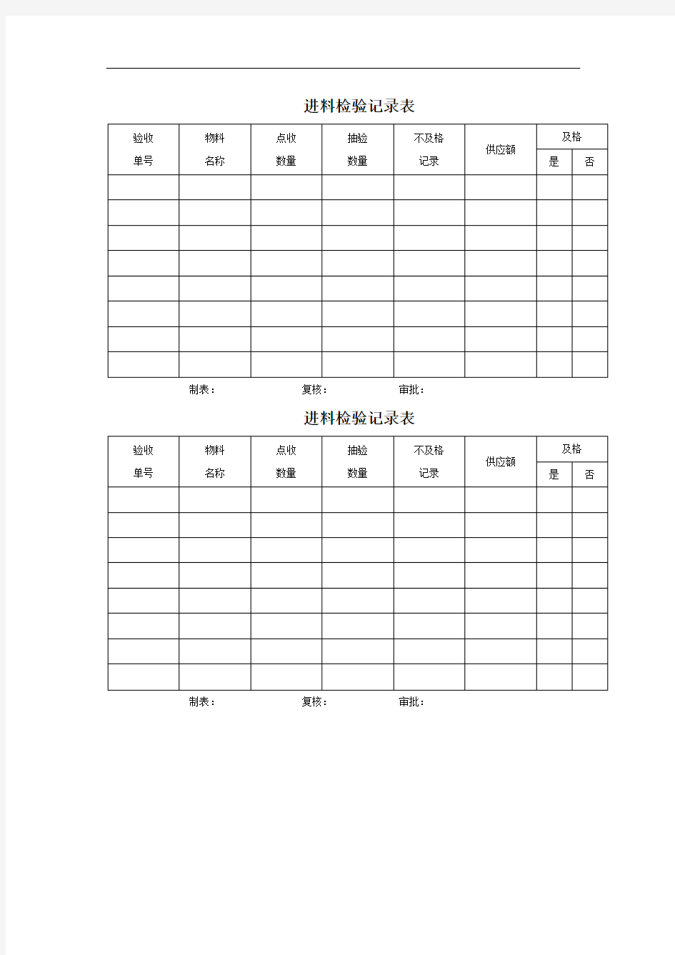 进料检验记录表