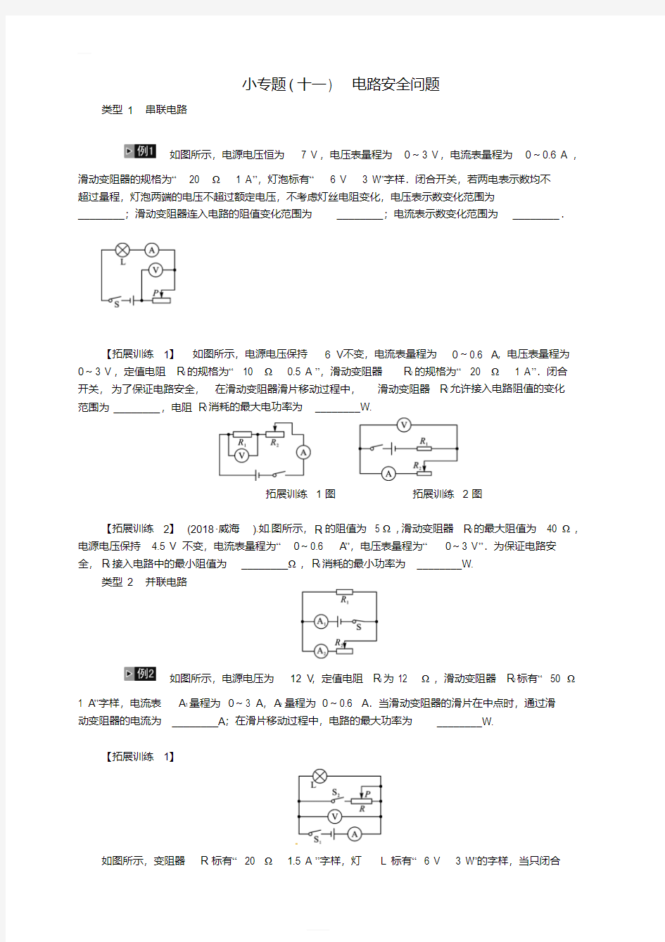 2019年中考物理总复习小专题(十一)电路安全问题习题