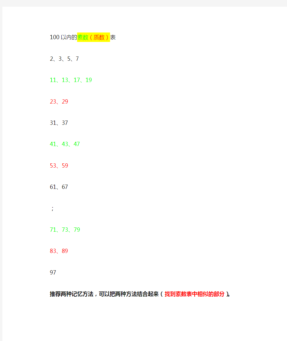 100以内质数表