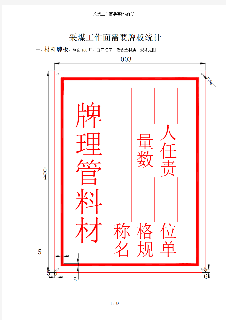 采煤工作面需要牌板统计