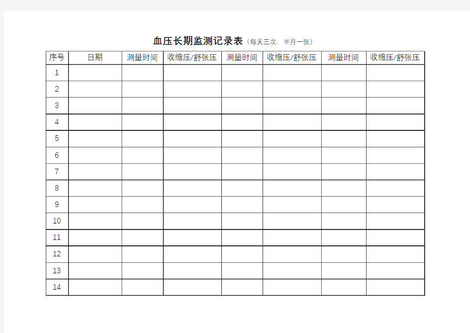 血压长期监测记录表