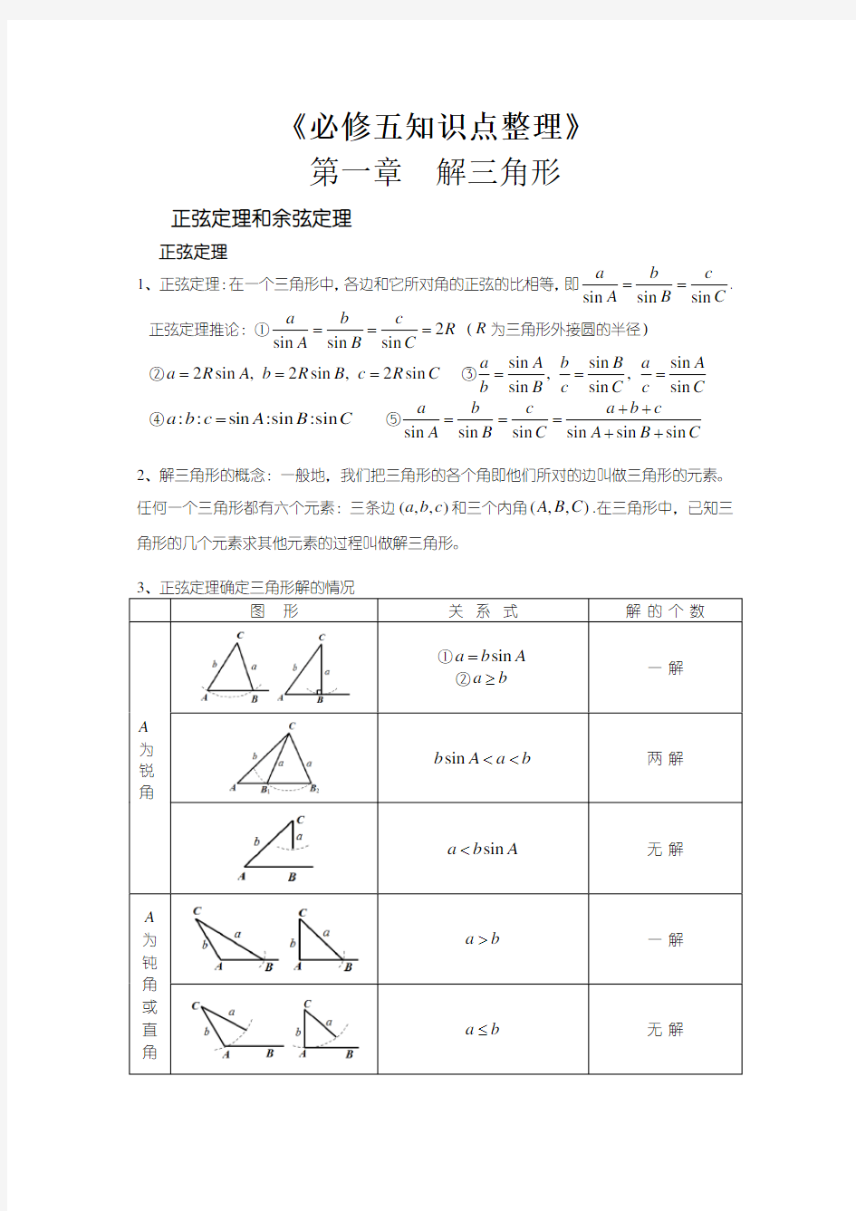 高中数学必修五知识点整理【经典最全版】