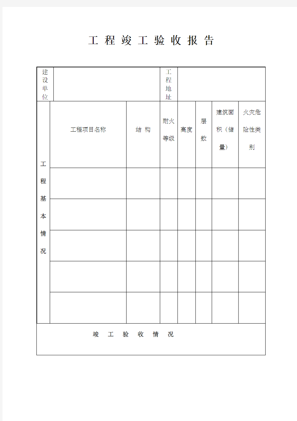 工程竣工验收报告 表格 