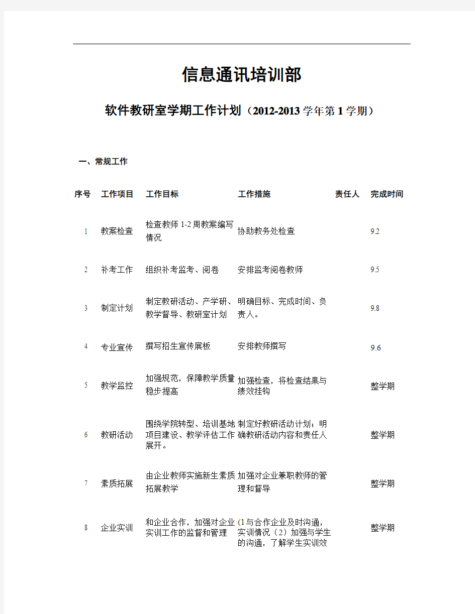 软件教研室学期工作计划(精)