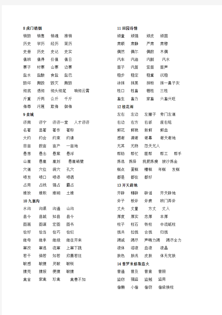 苏教版小学语文四年级上册生字组词(打印版)
