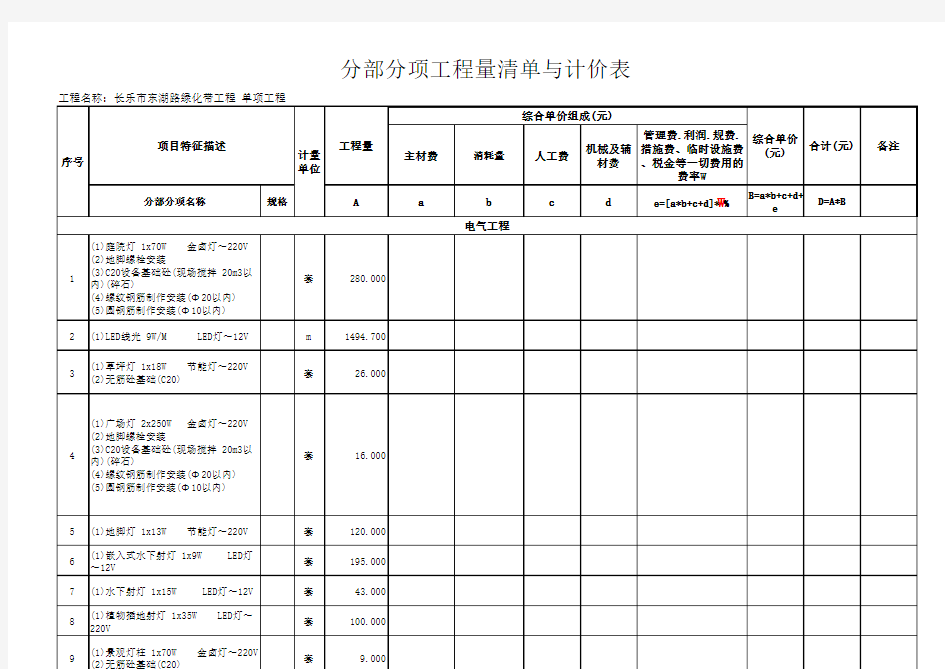 灯具清单