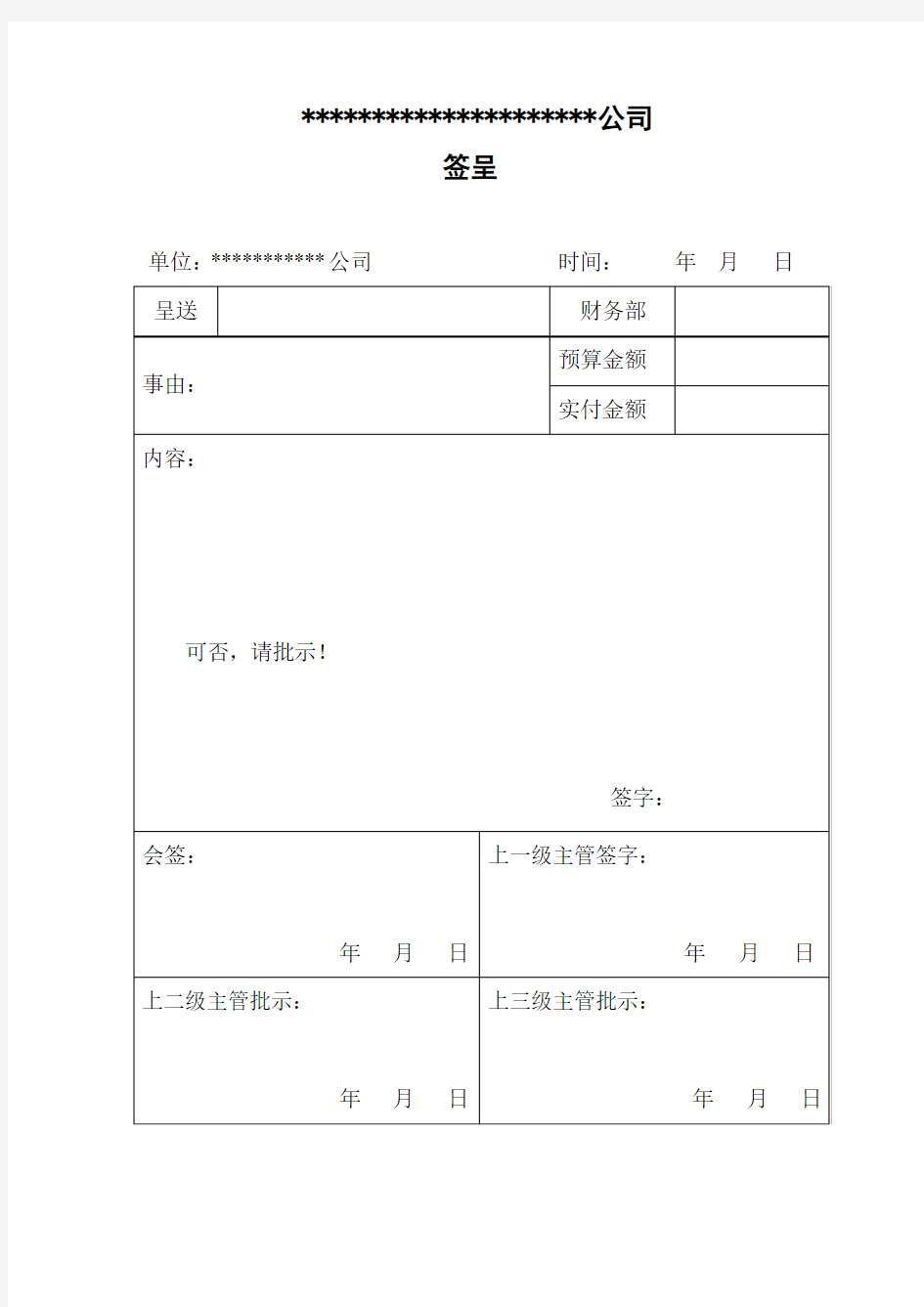 签呈,格式比较正规