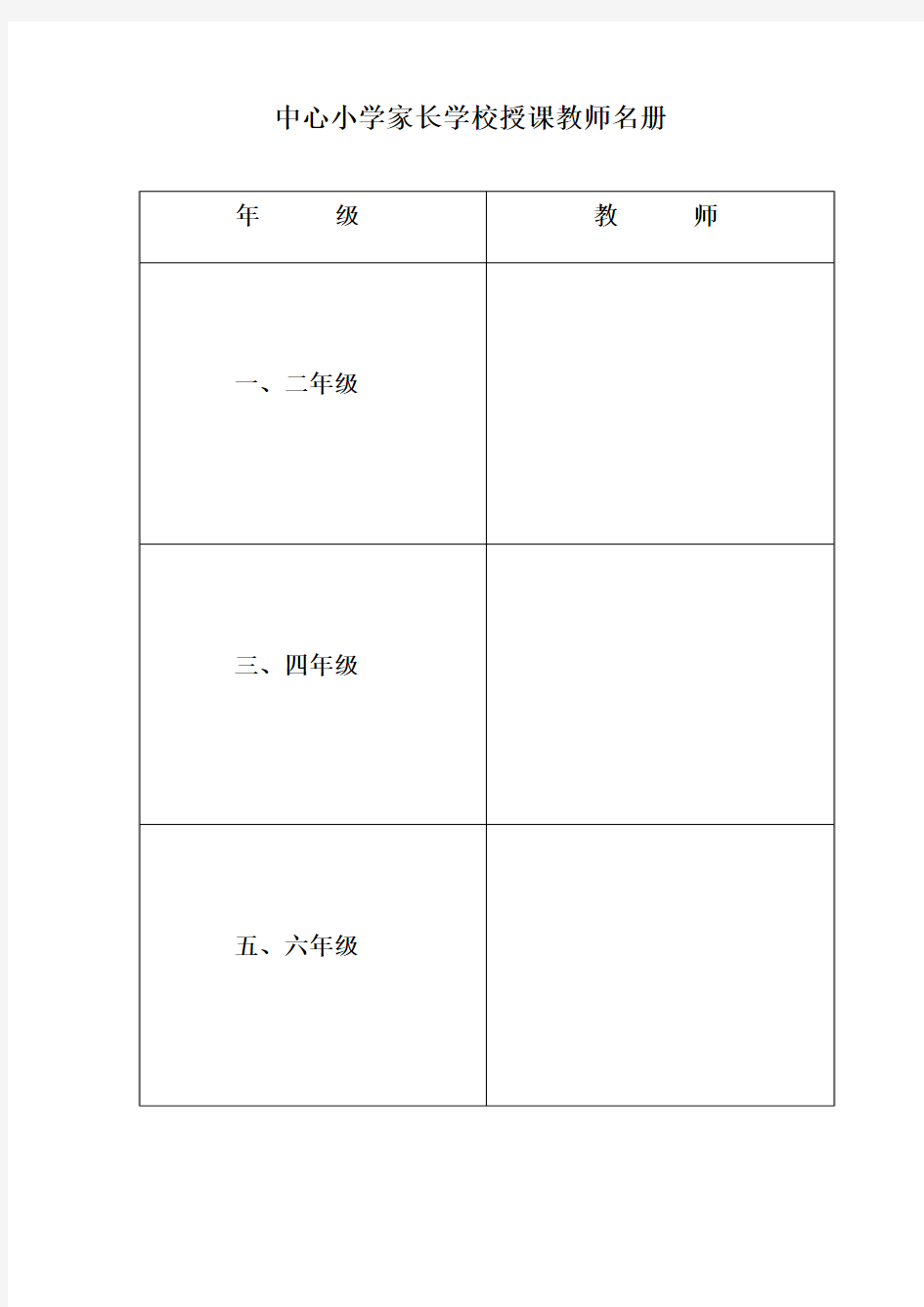 中心小学家长学校授课教师名册