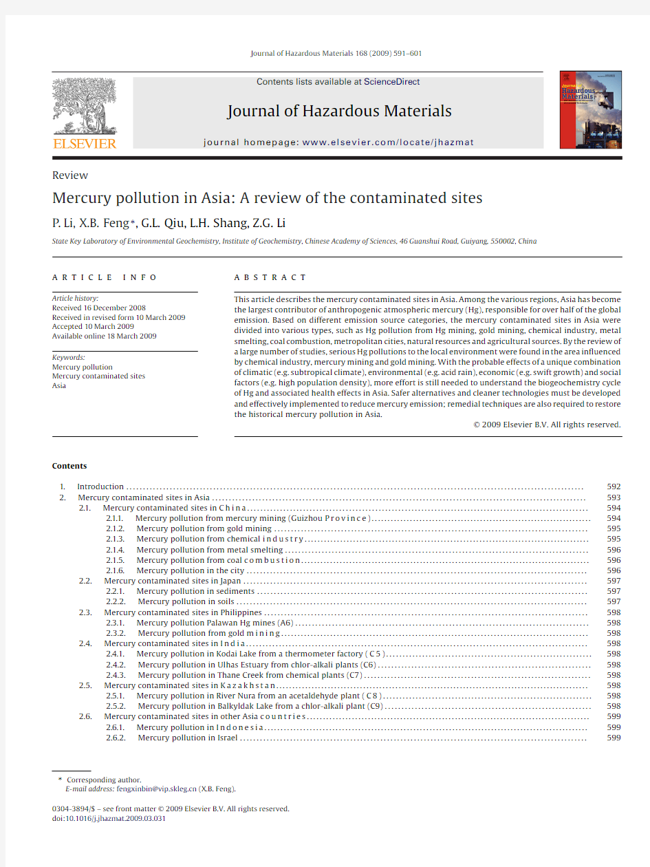 Mercury pollution in Asia A review of the contaminated sites