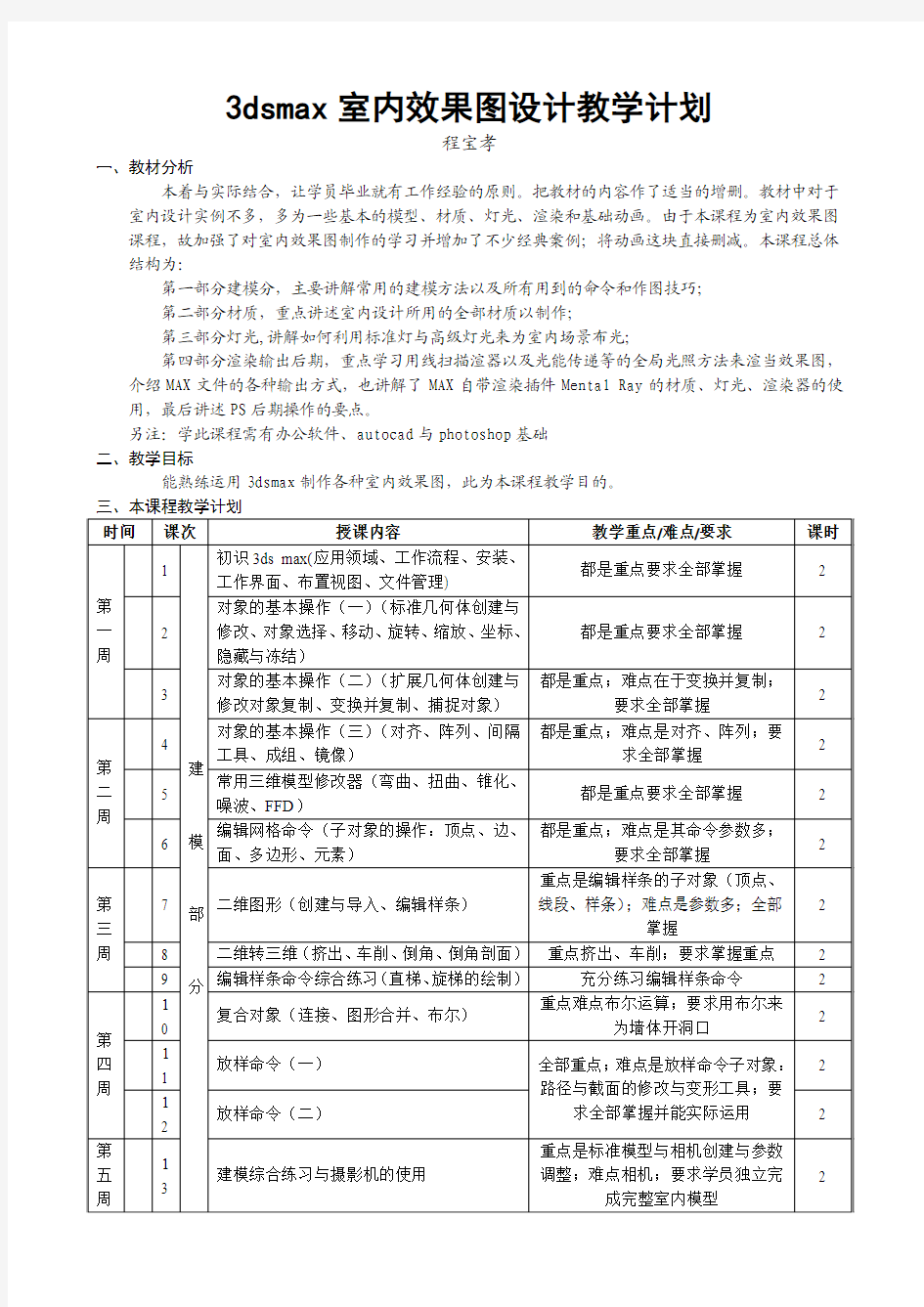 3DSmax效果图 教学计划