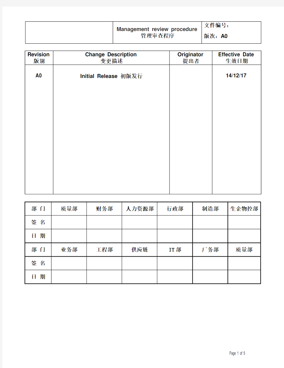 QP-QA-D001 管理审查程序