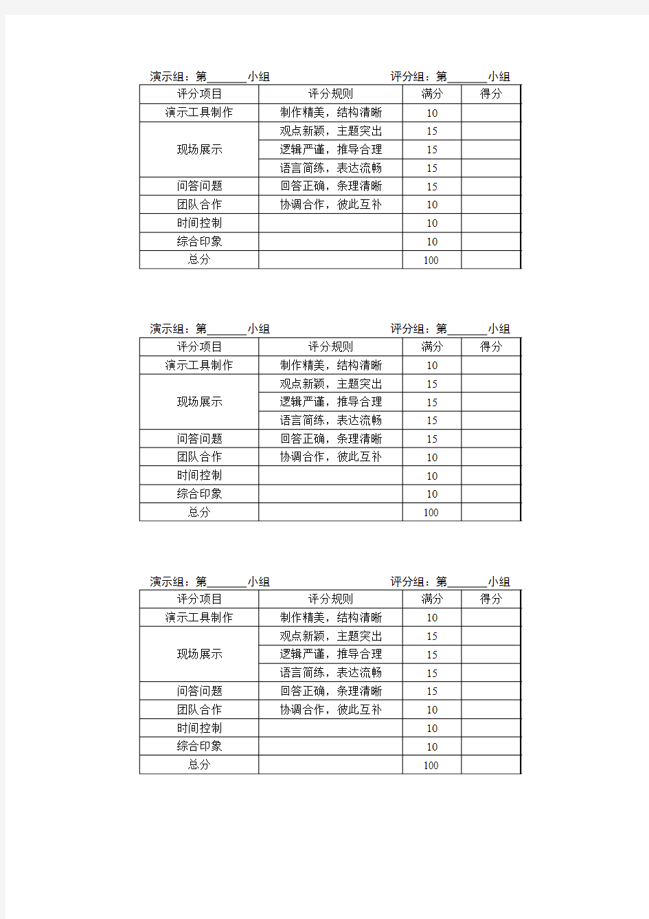 案例讨论评分标准