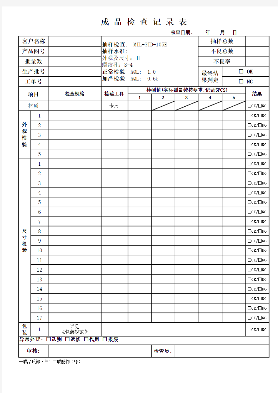 成品检验记录表