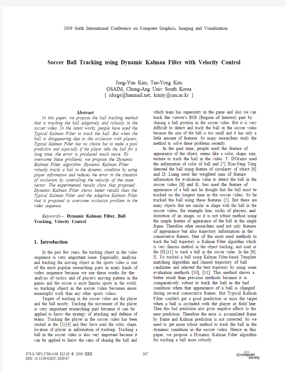 Soccer Ball Tracking using Dynamic Kalman Filter with Velocity Control