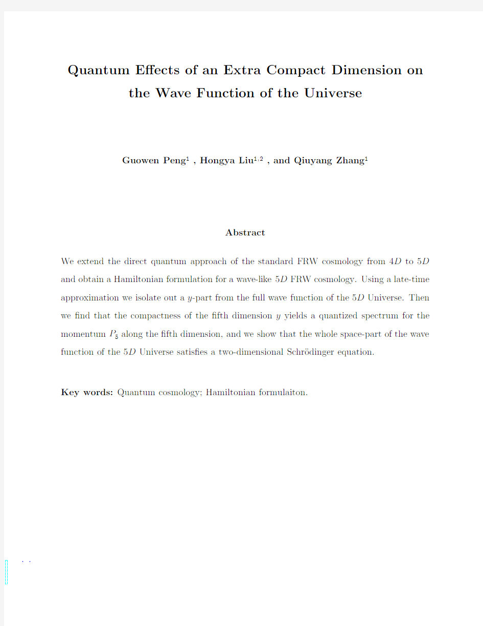 Quantum Effects of an Extra Compact Dimension on the Wave Function of the Universe