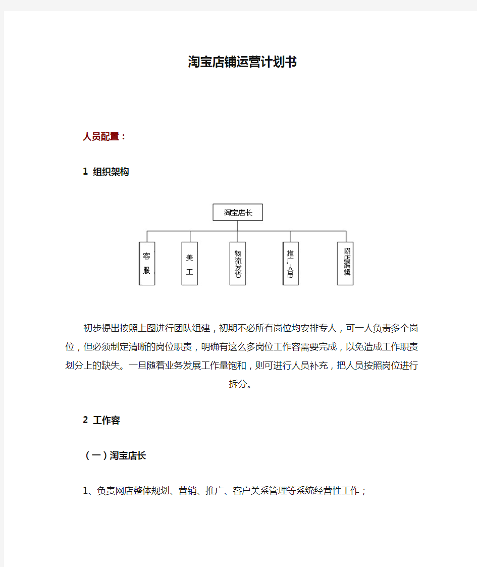 淘宝店铺运营计划书