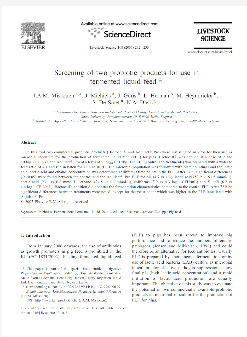Screening of two probiotic products for use in fermented liquid feed