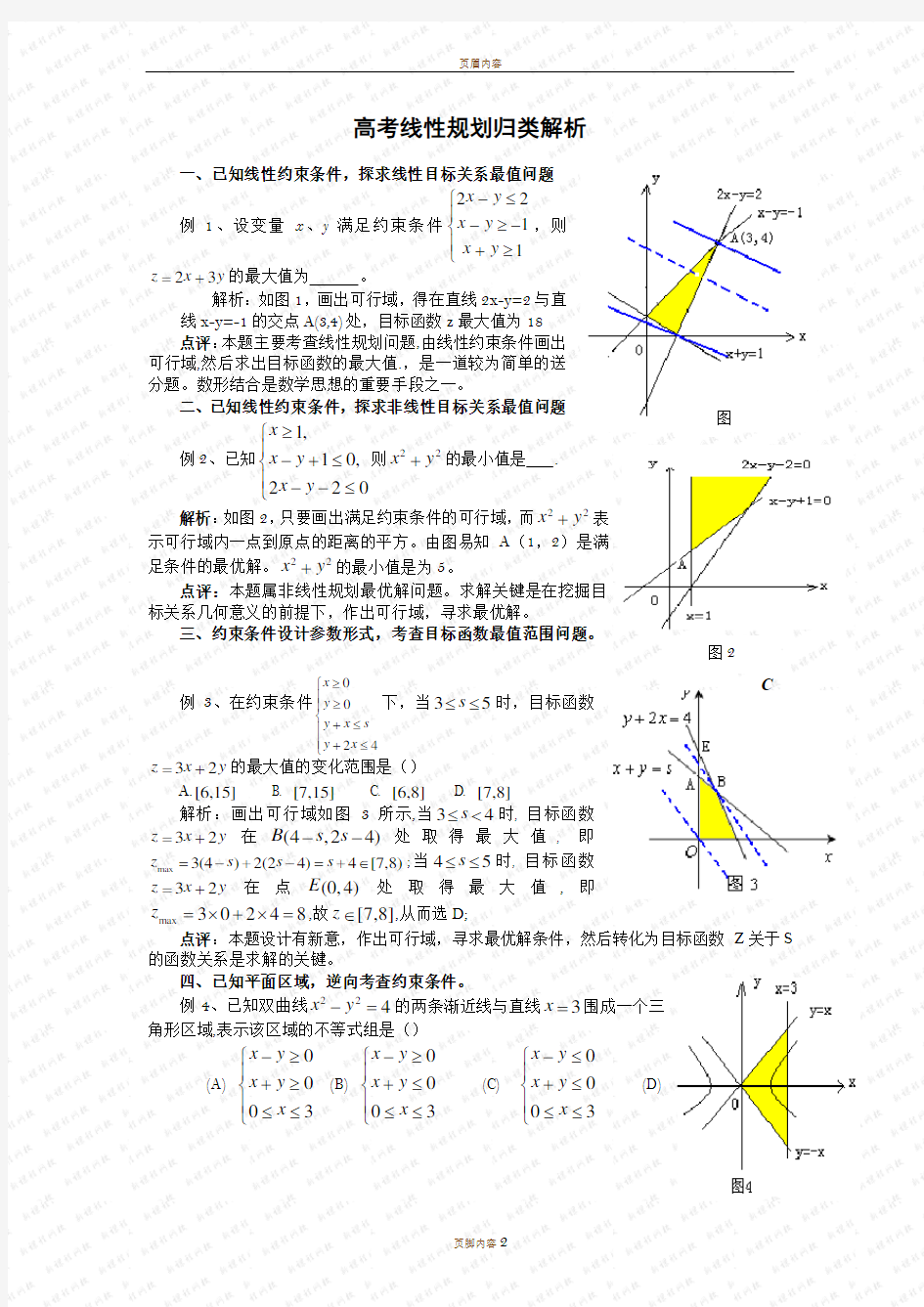 高中数学线性规划题型总结