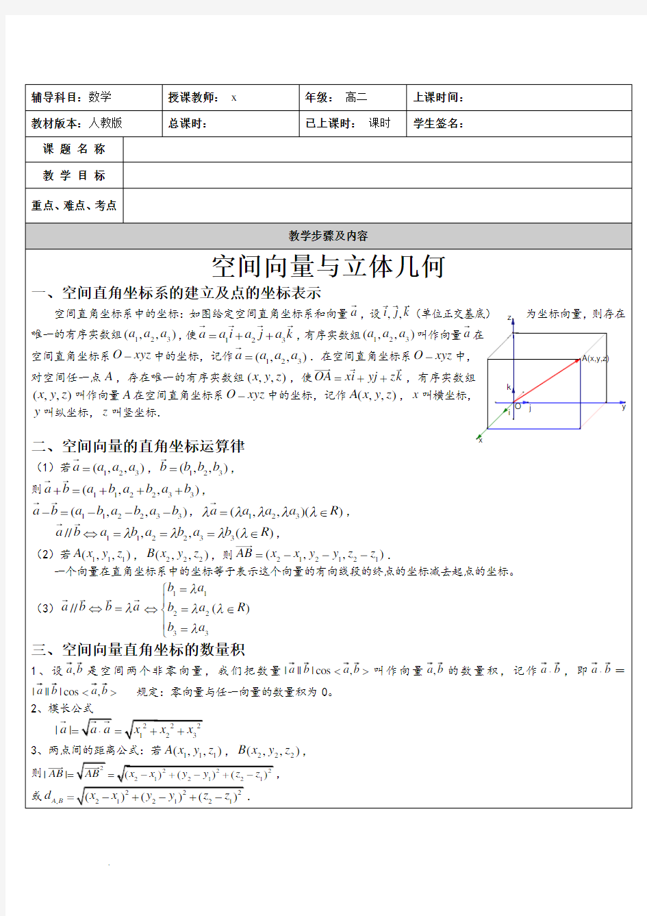 高中数学空间向量与立体几何知识总结(高考必备!)