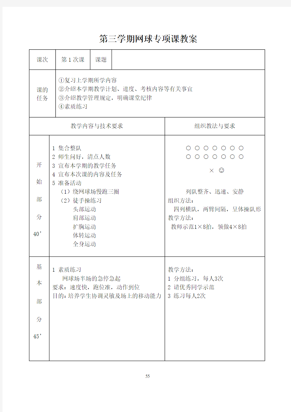 第三学期网球专项课教案