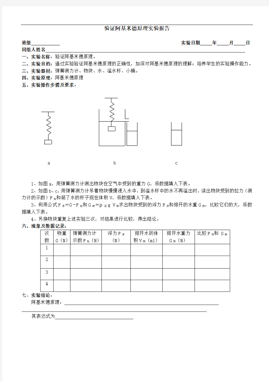 验证阿基米德原理实验报告