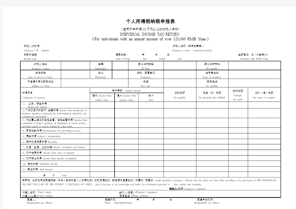 个人所得税纳税申报表