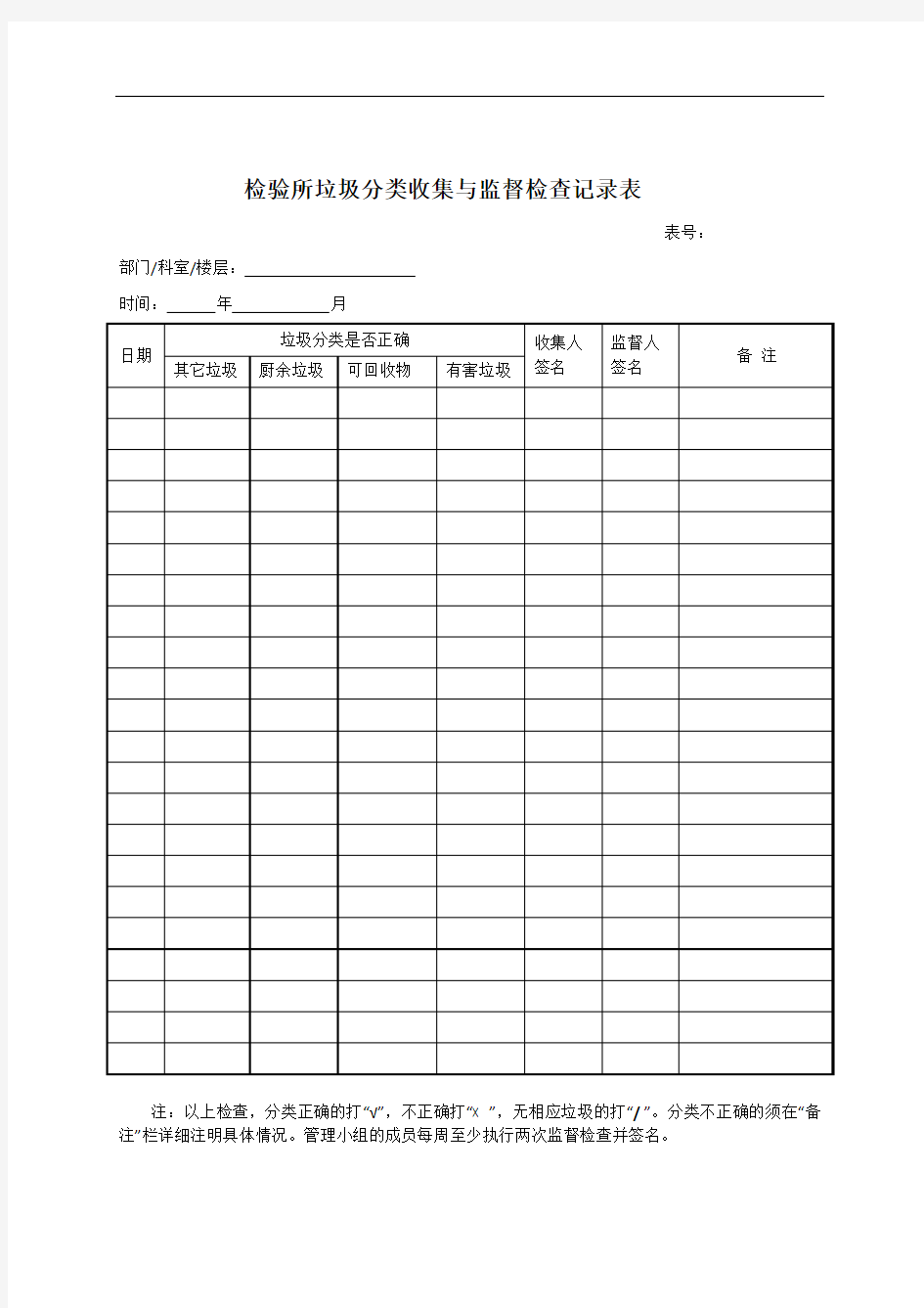 垃圾分类收集与监督检查记录表