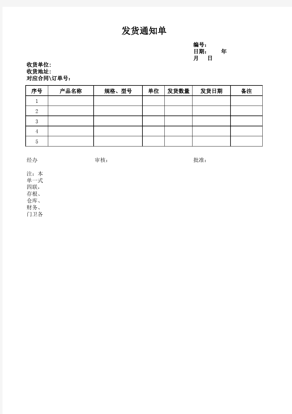 发货通知单 模板 