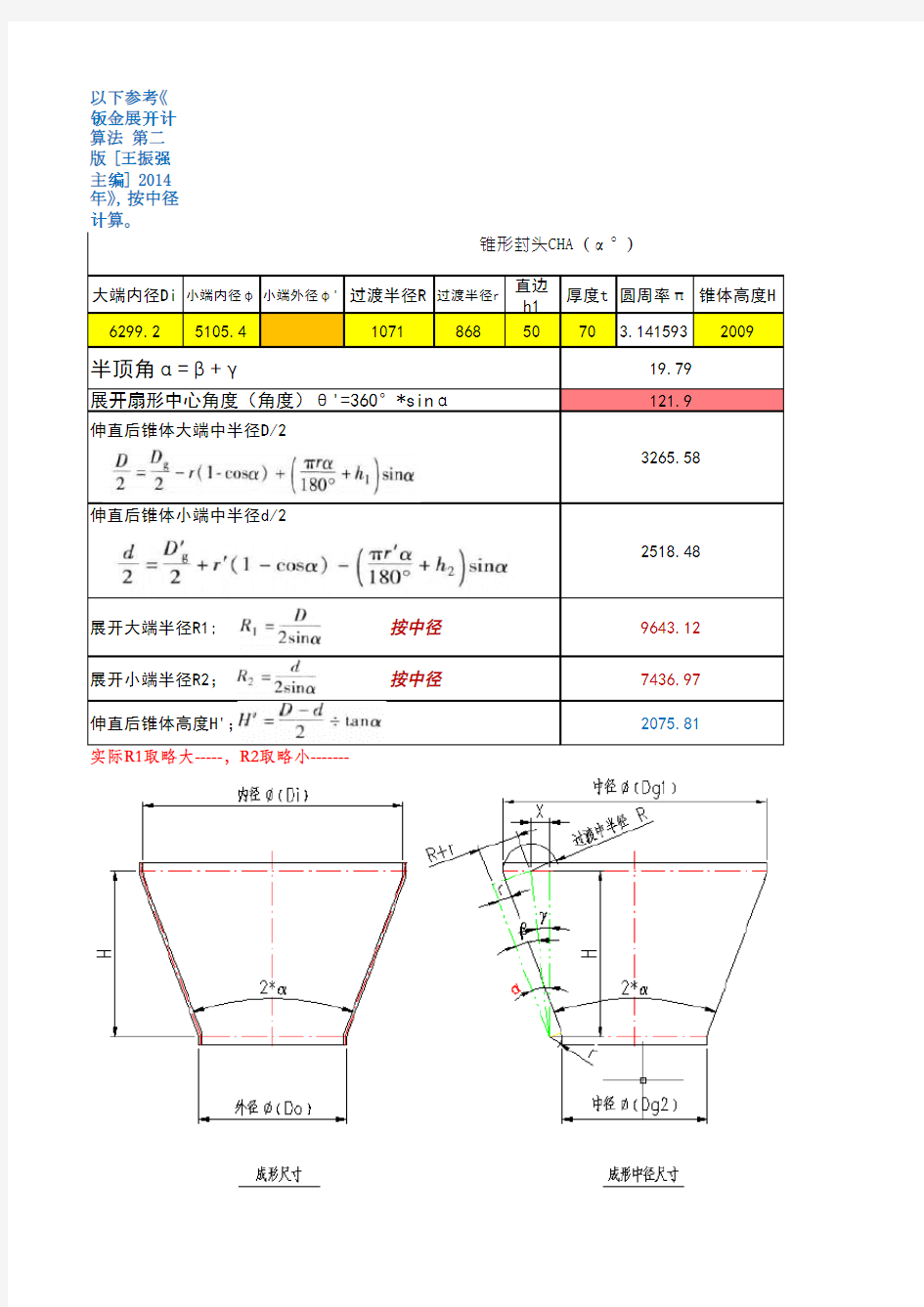 锥形封头展开放样下料计算