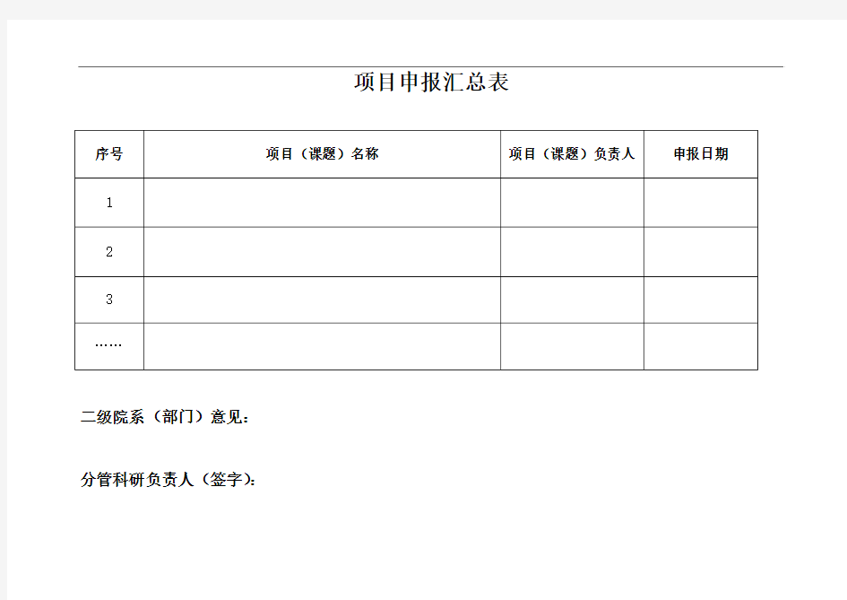 项目申报汇总表