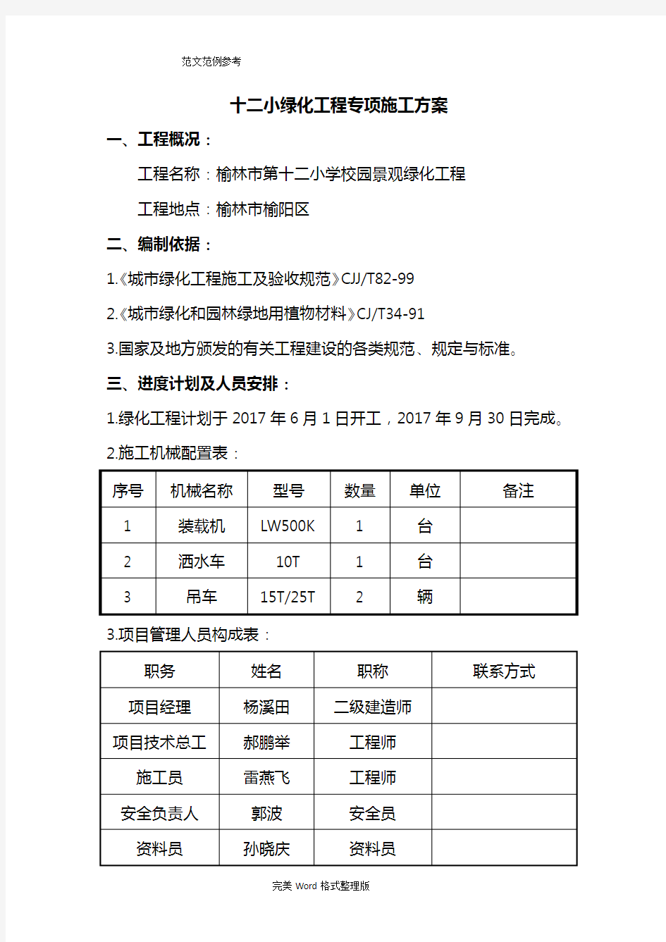 绿化工程施工专项施工方案