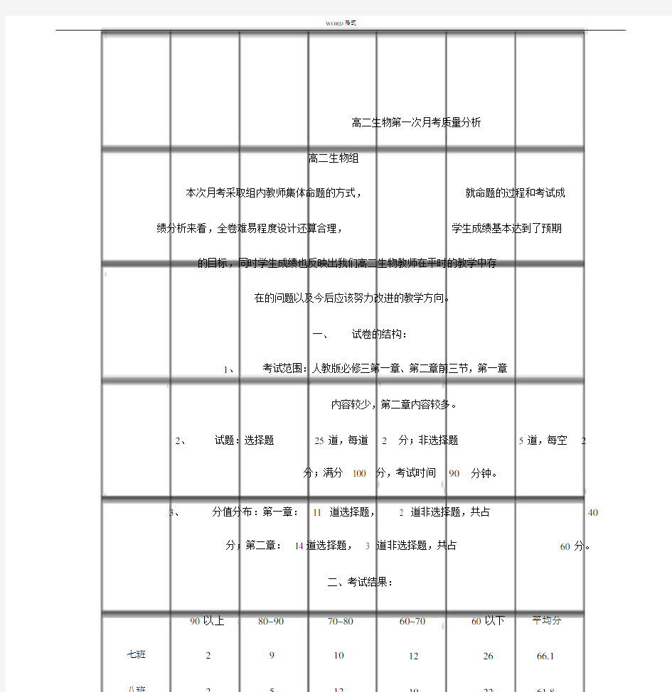 高二生物第一次月考质量的分析.docx