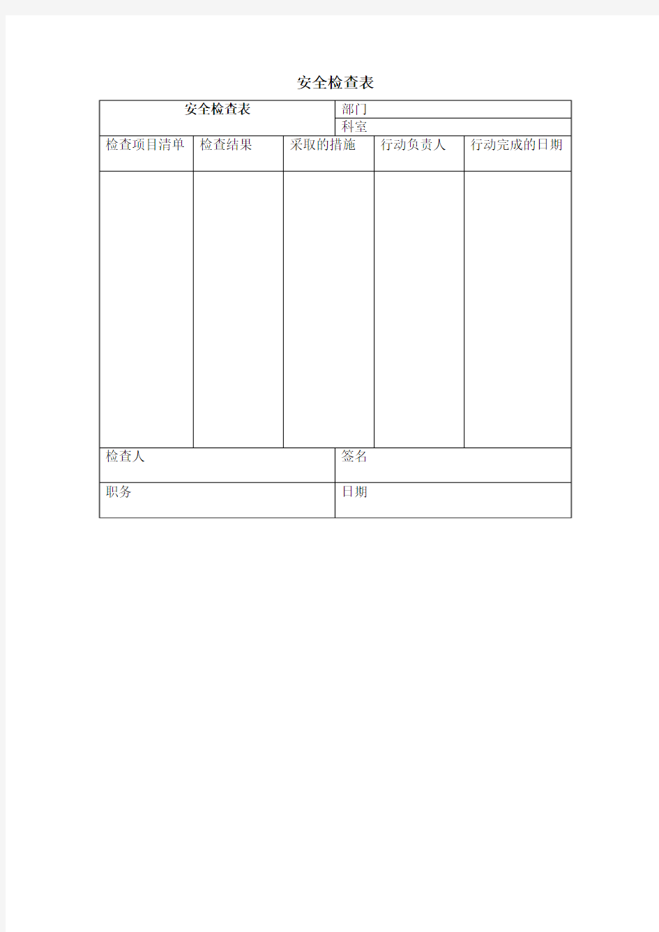 安全检查表(表格模板、doc格式)