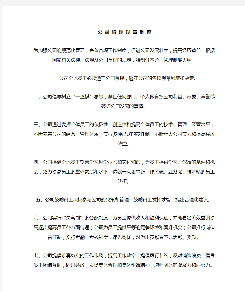 公司规章制度及各部门分工职责划分 文档