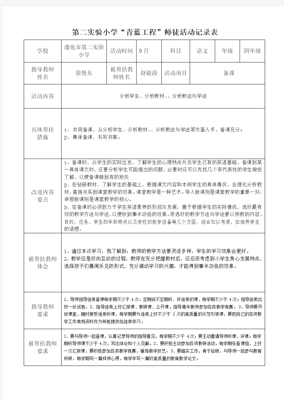 指导青年教师记录