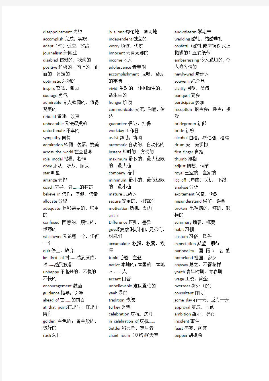 牛津英语模块6单词表