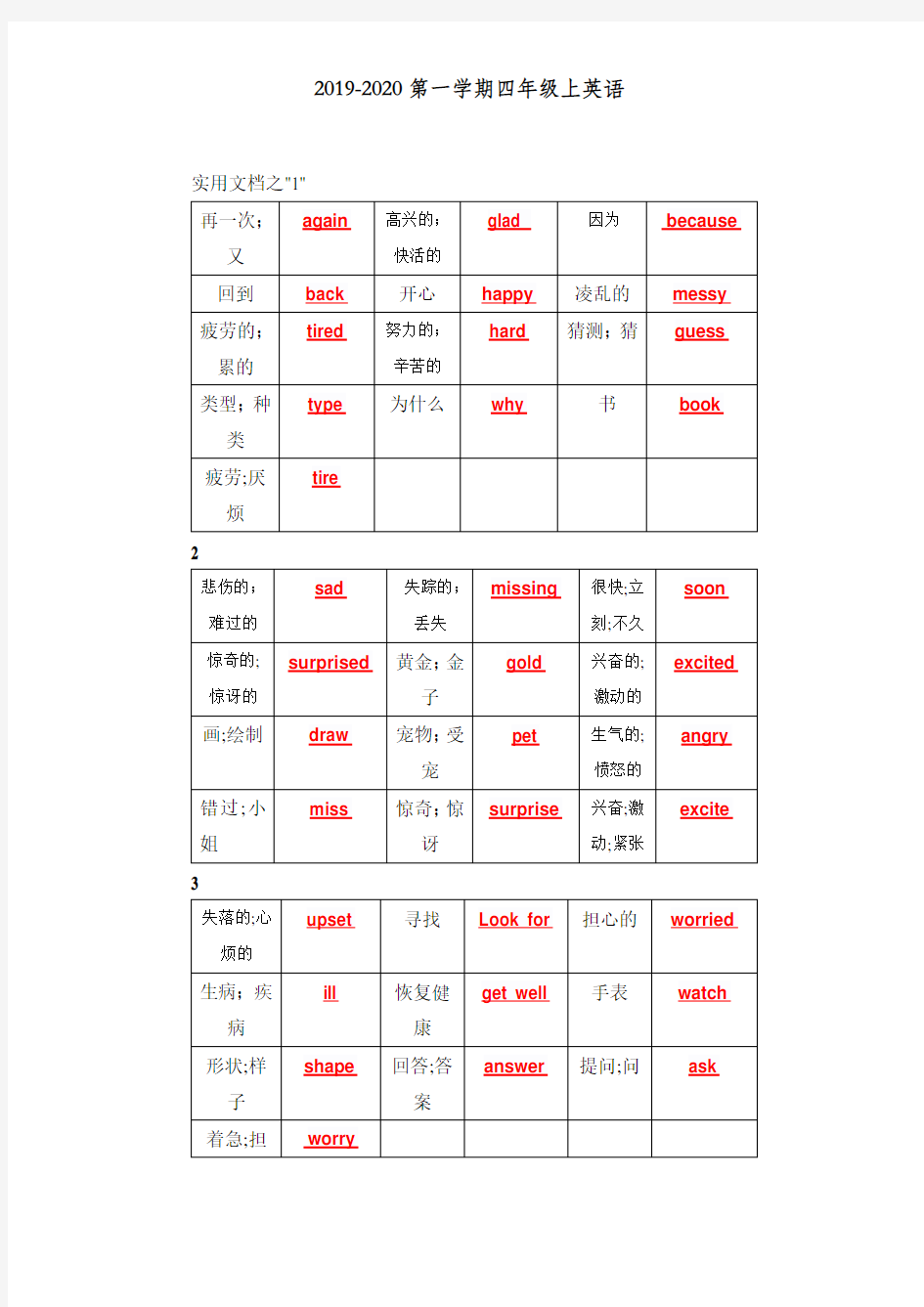 实用文档之英语北京版四年级上册单词汇总