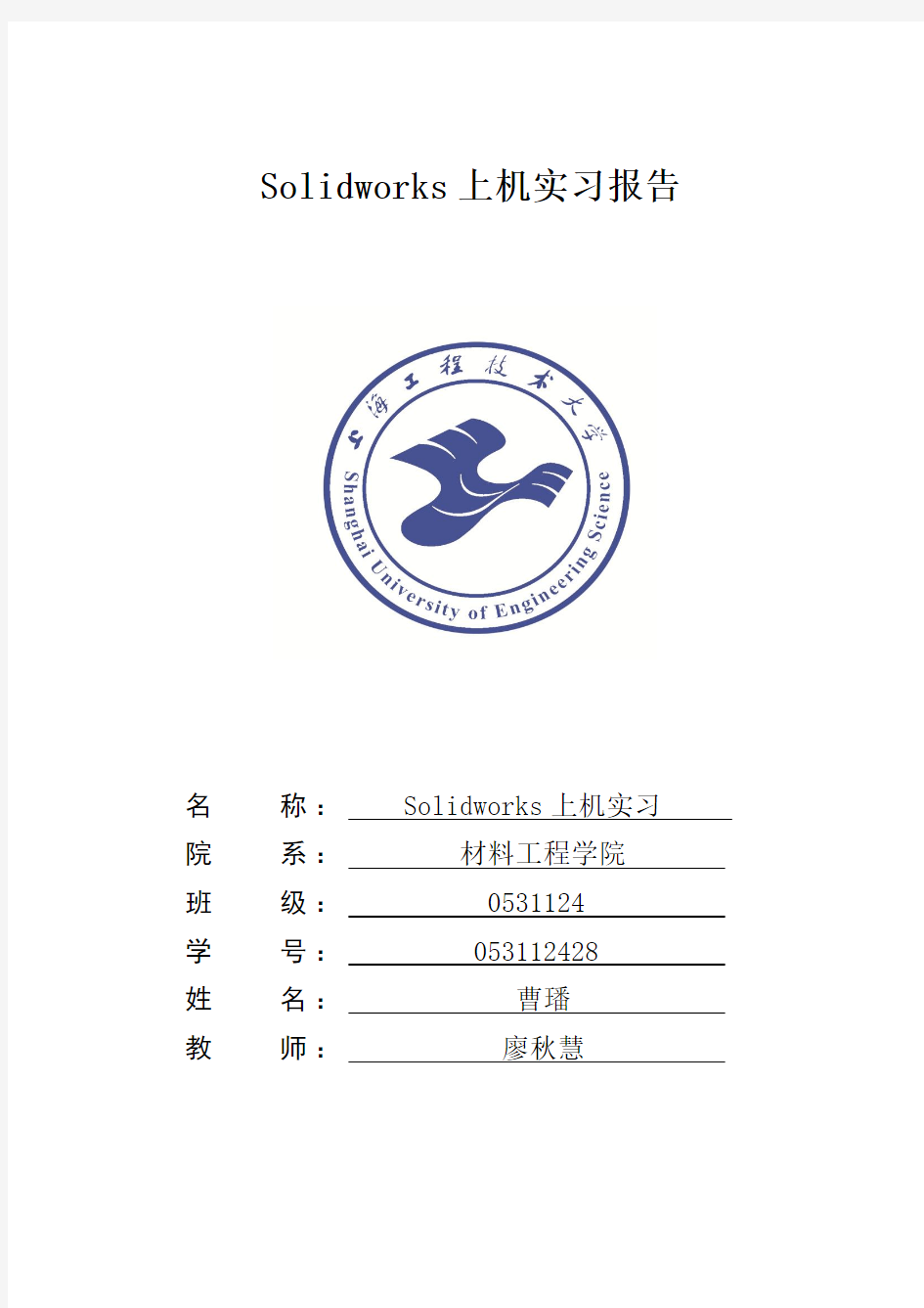 Solidworks实习报告解析