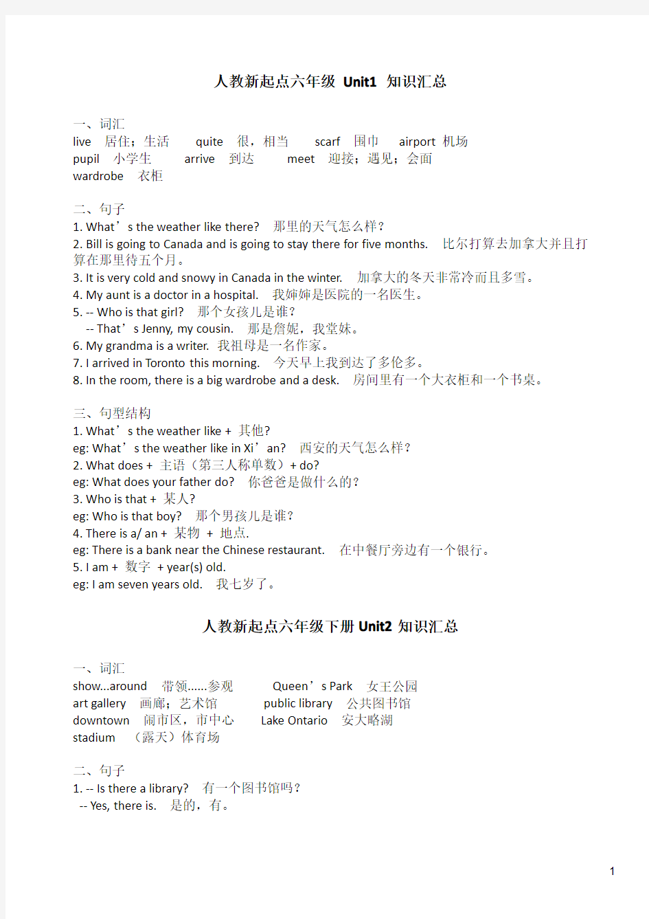 人教新起点6年级英语知识汇总