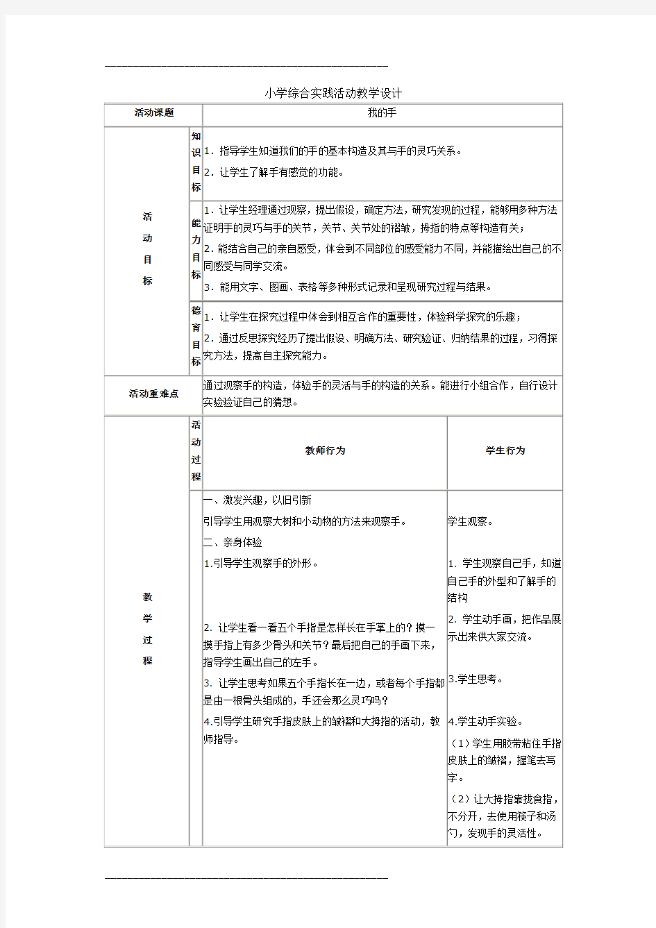 小学综合实践教学设计