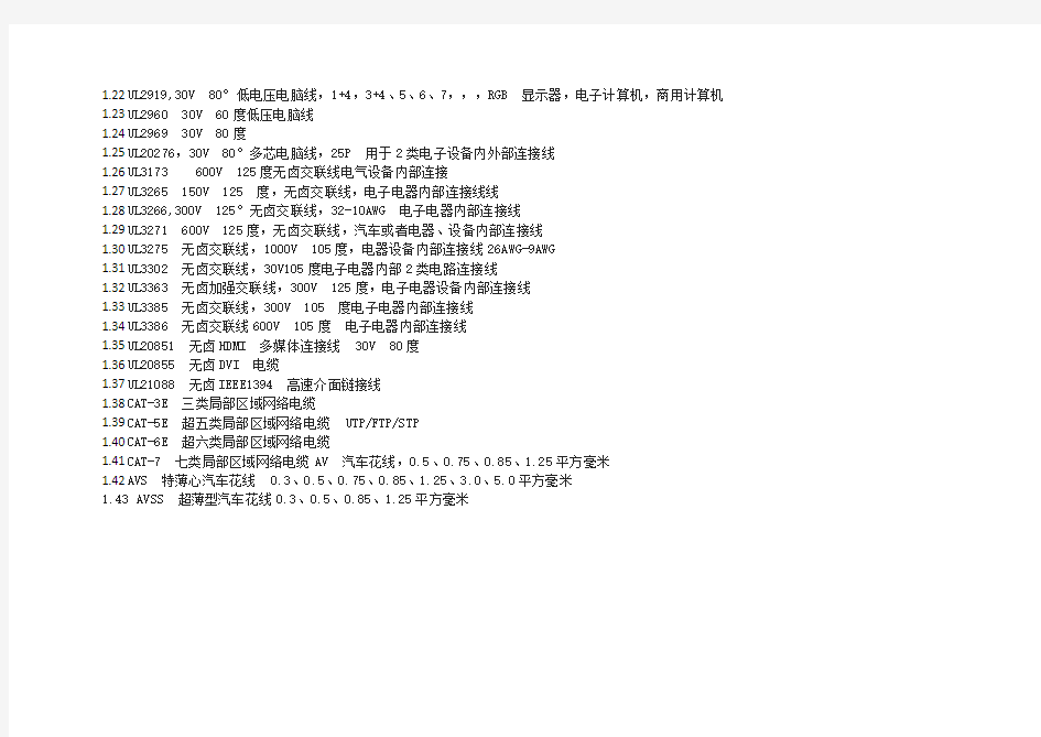 UL线材规格表要点