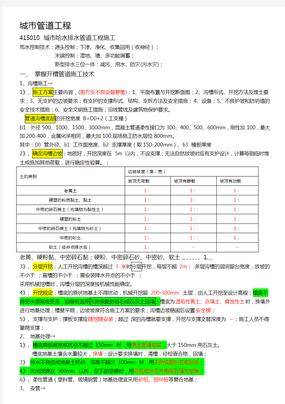 建市政案例考点 管道