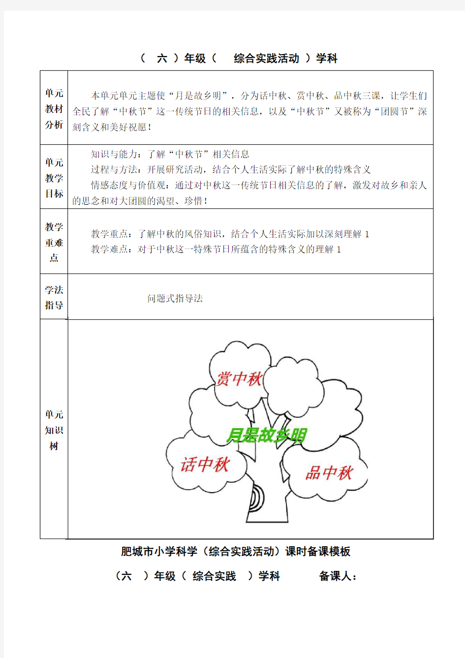 小学科学综合实践活动教学设计模板