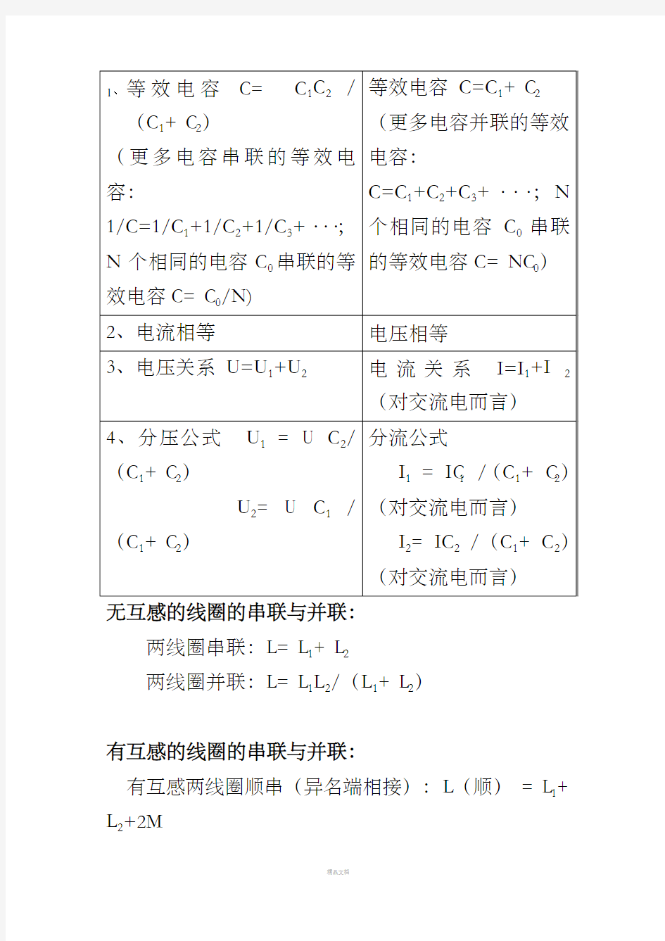 电阻、电容、电感的串联与并联